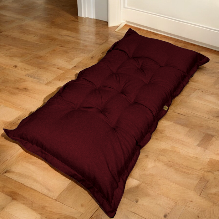 Futón de Suelo XXL Efecto Lino 195x100 Ciruela - Grueso 15cm (Cama Supletoria & Détente)
