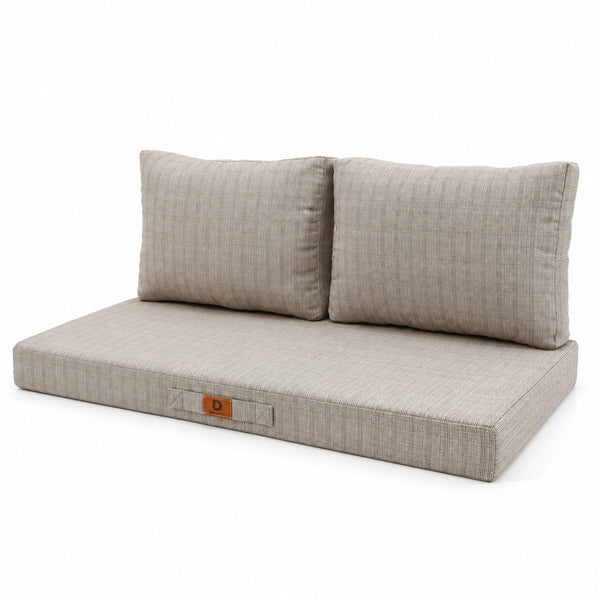 Ensemble Coussins Salon Jardin 100x50 Beige Chiné Noir – vue de trois-quarts
