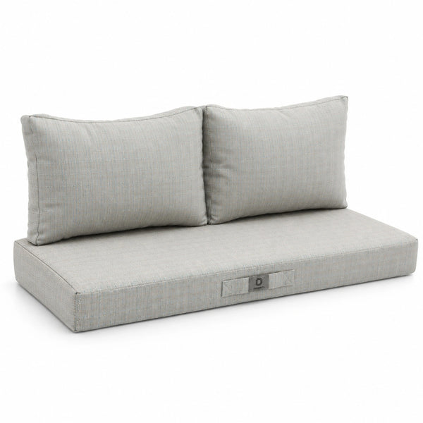 Ensemble Coussins Salon Jardin 120x60 Beige Chiné Turquoise – vue de trois-quarts