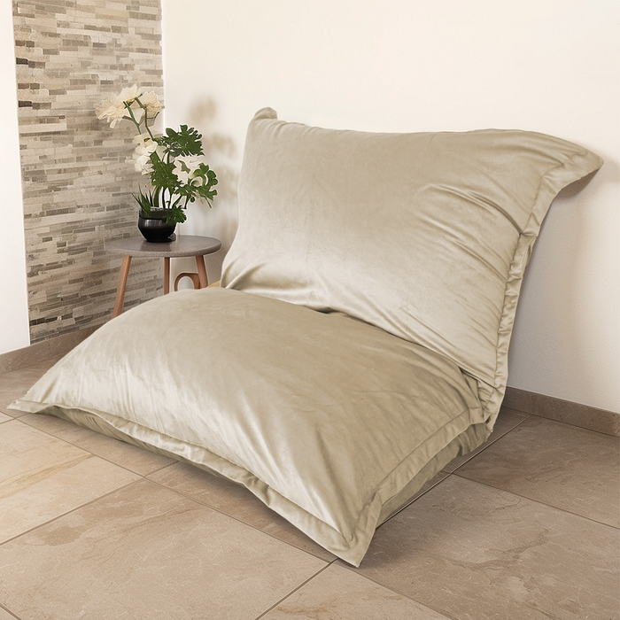 Pouf Géant XXL 190x155 Crème - Velours & Mousse (Canapé de Sol Prestige)