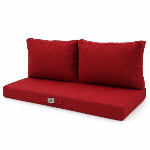 Ensemble Coussins Salon Jardin 100x50 Rouge Bordeaux – vue de trois-quarts