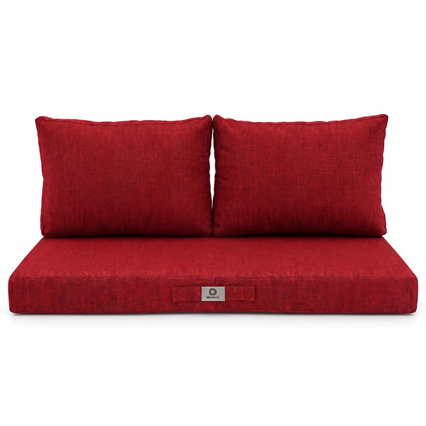 Ensemble Coussins Salon Jardin 120x60 Rouge Bordeaux – vue de face