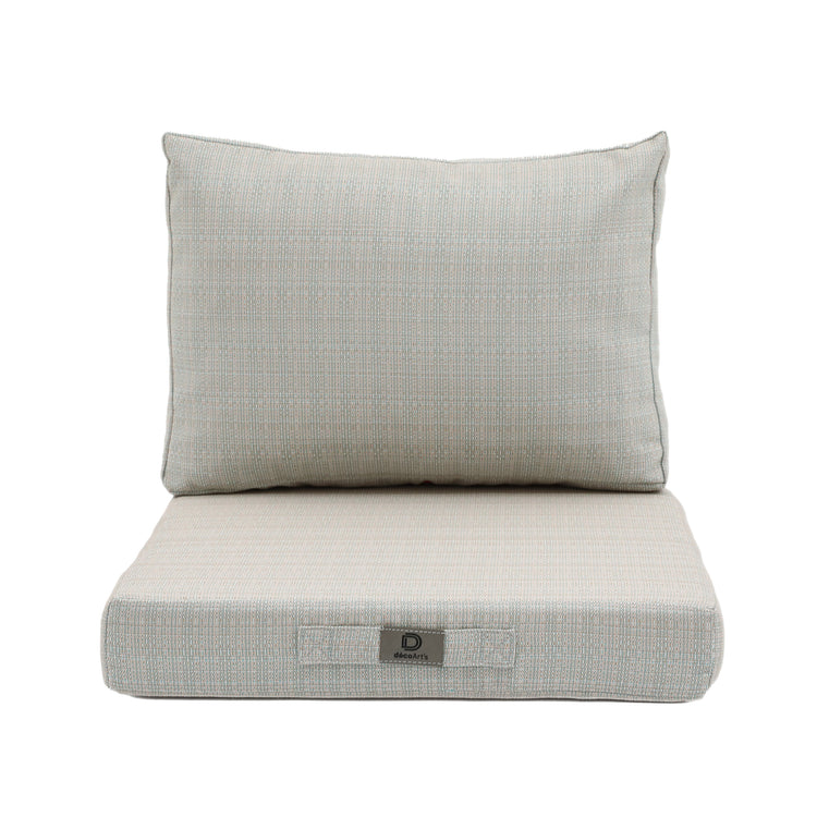 Coussins pour salon de jardin déhoussable 60x60cm Beige chiné turquoise - Deco-arts.fr