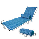 Matelas transat 195x60 cm Deco-arts.fr avec motif géométrique vert, traversin, anti-UV et déperlant pour bains de soleil.
