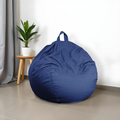 Pouf poire XL d'intérieur en tissu effet lin - 110x120 cm - Bleu indigo