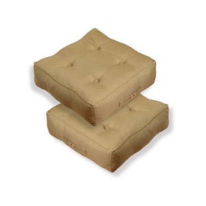 Lote de 2 Cojines de Suelo Efecto Lino 50x50 Beige - Grueso 18cm (Alta Gama)