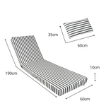 Matelas transat bain de soleil gris foncé rayé, épais 10cm avec têtière, déhoussable et confortable pour chaise longue.