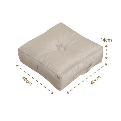 Deux poufs en velours gris clair de 40x40 cm, épais de 14 cm, pour décoration intérieure, par Deco-arts.fr