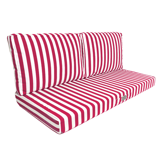 Ensemble de 3 coussins déco pour salon jardin, rayures rouges, 100x50 cm, pour fauteuils et canapés, premium 270g.