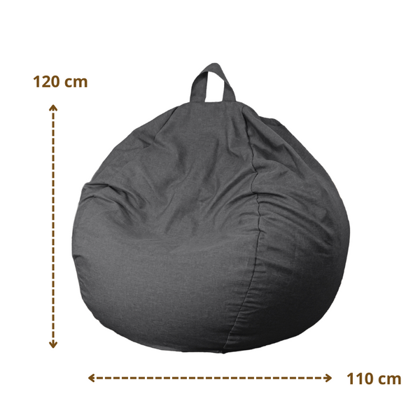 Pouf poire XL d'intérieur en tissu effet lin - 110x120 cm - Gris chiné - Deco-arts.fr