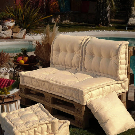 Kit Coussins Palette Europe 120x80 Beige Clair - Assise XXL Épaisse 20cm (1 Assise + 2 Dossiers)