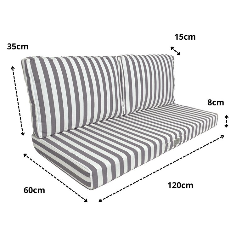 Coussins pour salon de jardin déhoussable 120x60cm - Rayure Gris foncé - Deco-arts.fr