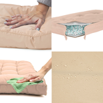 Ensemble de deux coussins capitonnés beige 50x50 cm, épais 15 cm, moelleux pour fauteuils et canapés.