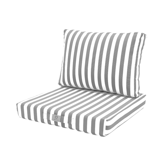Ensemble de coussins pour fauteuils et canapés de jardin, rayures gris clair, 60x60 cm, en tissu 270g, style confort et moderne.