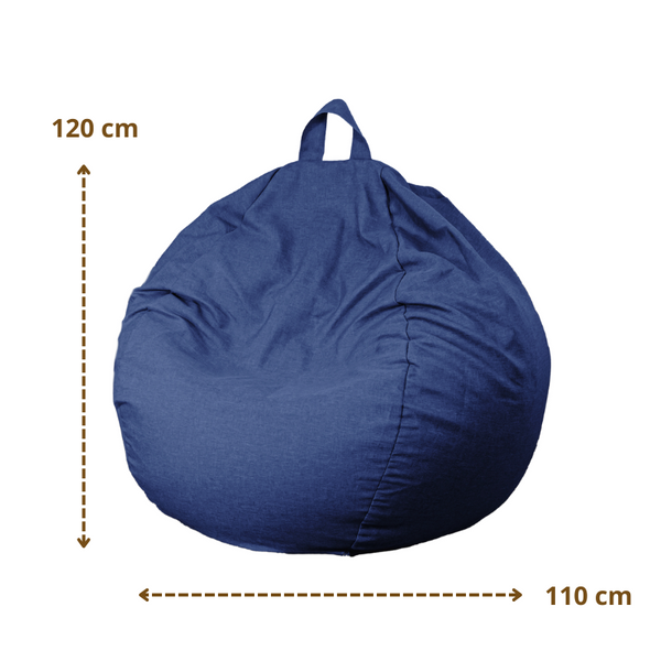 Pouf poire XL d'intérieur en tissu effet lin - 110x120 cm - Bleu indigo - Deco-arts.fr