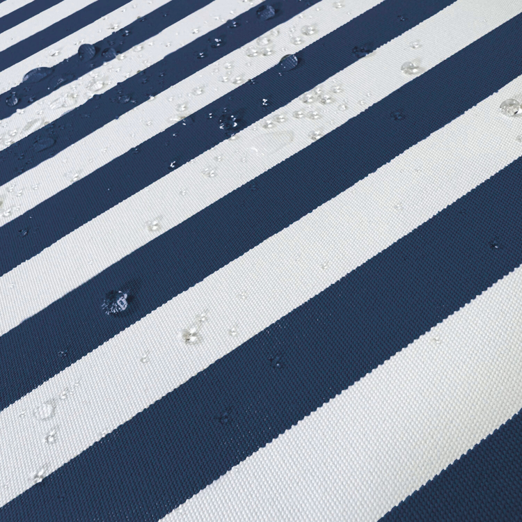 Ensemble de 3 coussins pour salon jardin avec rayures bleu marine, 120x60 cm, pour fauteuils et canapés.