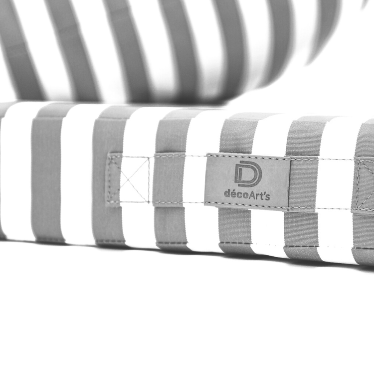 Ensemble de coussins pour salon de jardin 60x60 cm en tissu rayé gris clair, assise et dossier, Deco-arts.fr.