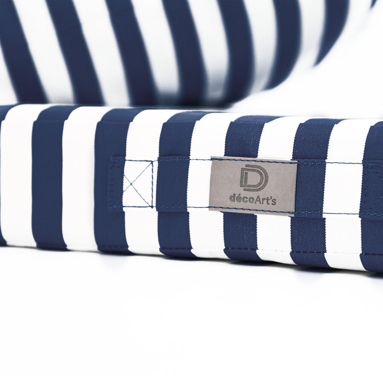 Ensemble de coussins pour salon de jardin 50x50 cm rayures bleu marine, assise et dossier, en tissu 270g, Deco-arts.fr