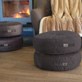 Lote de 2 Pufs Redondos de Terciopelo XL Ø60 Gris Oscuro - (Gran Confort y Asa de Transporte)