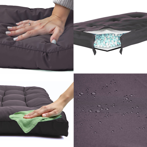 Coussins capitonnés gris carbone 60x60 cm, épais et moelleux pour fauteuils et canapés, avec assise et dossier.