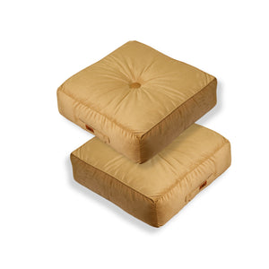 Lote de 2 Pufs de Terciopelo XL 54x54 Beige - Grueso 18cm (Gran Confort)