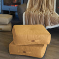 Lot de 2 Poufs Velours XL 54x54 Beige - Épais 18cm (Grand Confort)