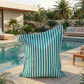 Pouf Géant XXL 180x140 Rayure Turquoise - Déhoussable & Anti-UV (Intérieur / Extérieur)
