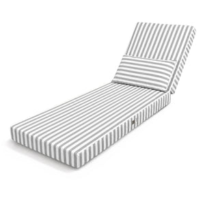 Colchoneta Premium para Tumbona 190x60 Rayas Gris Claro - Grueso 10cm & Reposacabezas (Con Funda Extraíble)