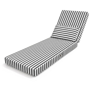 Colchoneta Premium para Tumbona 190x60 Rayas Gris Oscuro - Grueso 10cm & Reposacabezas (Con Funda Extraíble)