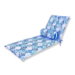 Colchoneta para Tumbona 195x60 Motivo Follaje Azul + Travesaño - Anti-UV & Hidrófugo
