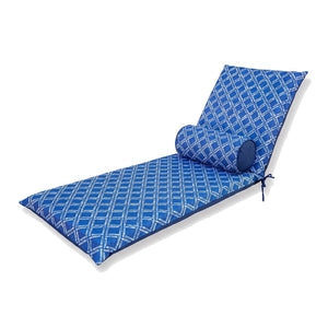 Colchoneta para Tumbona 195x60 Motif Nautique Azul + Travesaño - Anti-UV & Hidrófugo