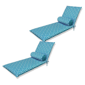 Lote de 2 Cojines para Tumbona 195x60 Motif Géométrique Verde Turquoise + 2 Travesaños - Anti-UV