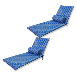 Lote de 2 Cojines para Tumbona 195x60 Motif Nautique Azul + 2 Travesaños - Anti-UV