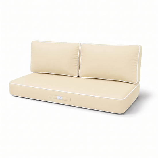 Conjunto de Cojines Premium 100x50 Amarillo Beurre - 1 Asiento + 2 Respaldos (Grueso 12cm & Passepoil)