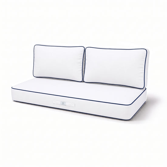 Conjunto de Cojines Premium 100x50 Blanco - 1 Asiento + 2 Respaldos (Grueso 12cm & Passepoil)
