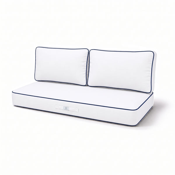 Ensemble Coussins Premium 100x50 Blanc - 1 Assise + 2 Dossiers (Épais 12cm & Passepoil)