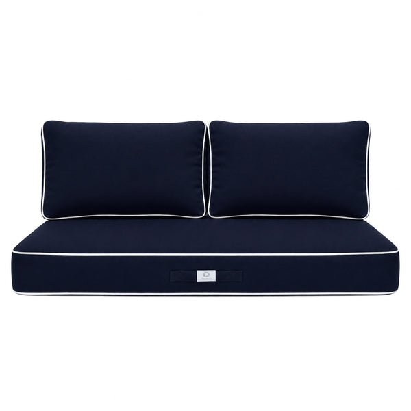 Conjunto de Cojines Premium 100x50 Azul Marino - 1 Asiento + 2 Respaldos (Grueso 12cm & Passepoil)