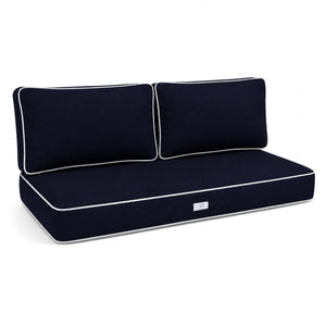 Conjunto de Cojines Premium 120x60 Azul Marino - 1 Asiento + 2 Respaldos (Grueso 12cm & Passepoil)