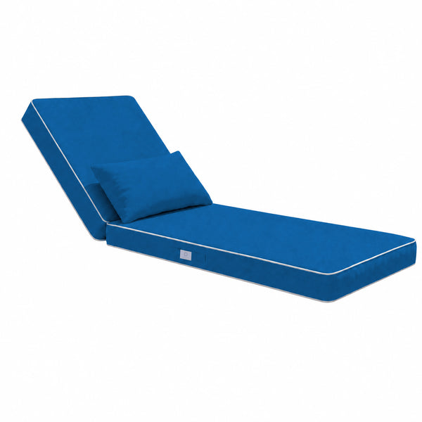 Colchoneta Premium para Tumbona 190x60 Azul Real - Grueso 10cm & Reposacabezas (Funda Extraíble)