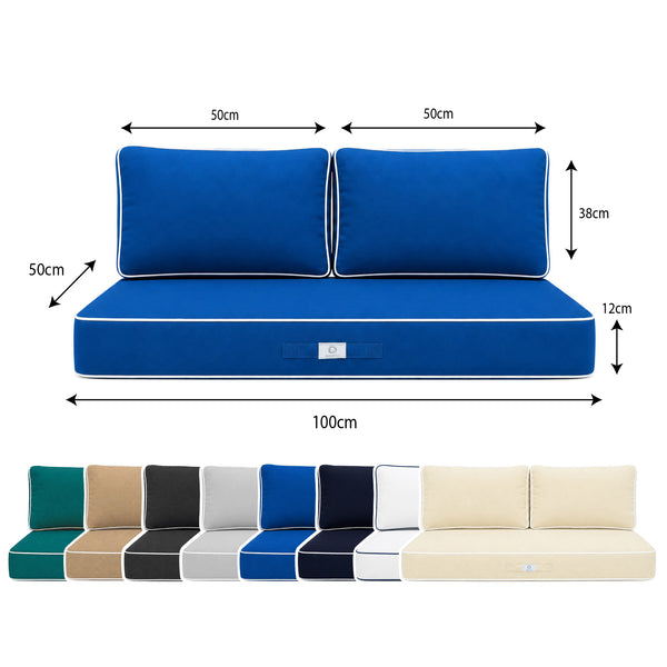 Conjunto de Cojines Premium 100x50 Azul Real - 1 Asiento + 2 Respaldos (Grueso 12cm & Passepoil)