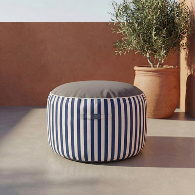 Pouf Rond Rayure Bleu Marine - Premium 270g - Hauteur 40cm Diamètre 70cm