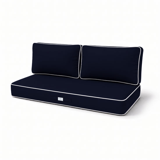 Conjunto de Cojines Premium 100x50 Azul Marino - 1 Asiento + 2 Respaldos (Grueso 12cm & Passepoil)