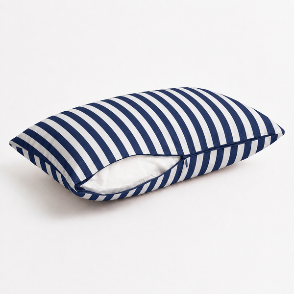 Lot de 2 Coussins d'Appoint Jardin 60x35 cm Rayure Bleu Marine - Premium 270g Déhoussable