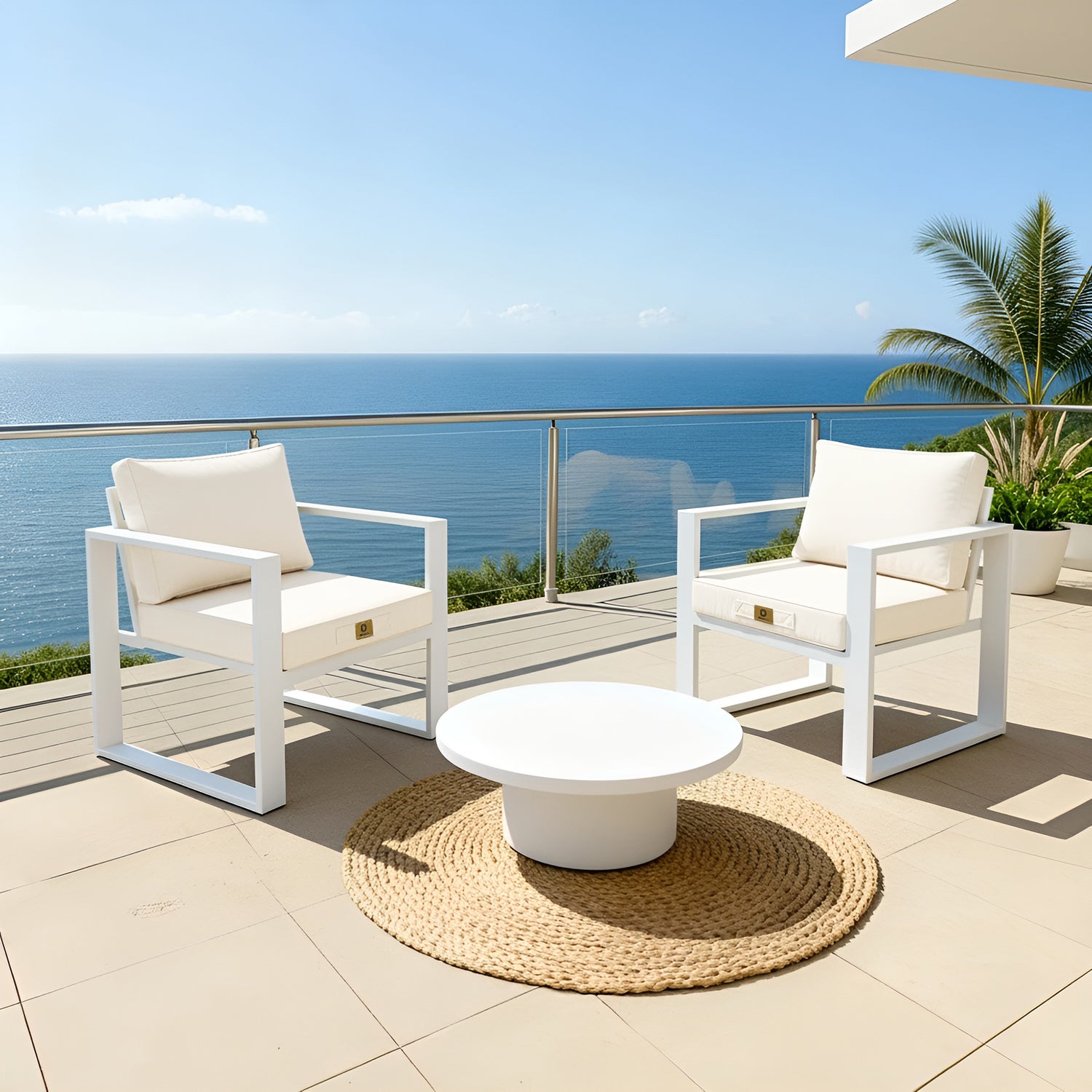 Coussins pour fauteuil effet lin déhoussable 50x50cm blanc cassé - Déco Arts