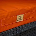 Coussins de salon de jardin orange pour fauteuils et canapés, déhoussables et anti-UV, assise et dossier, 50x50 cm.