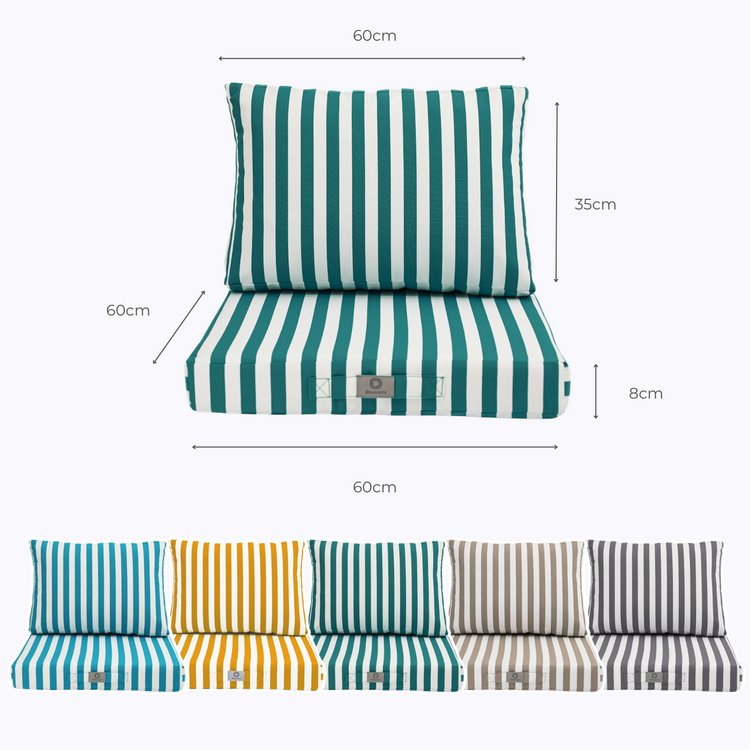 Coussins pour salon de jardin déhoussable 60x60cm - Rayure Vert - Deco-arts.fr