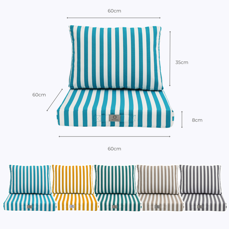 Coussins pour salon de jardin déhoussable 60x60cm - Rayure Turquoise - Deco-arts.fr