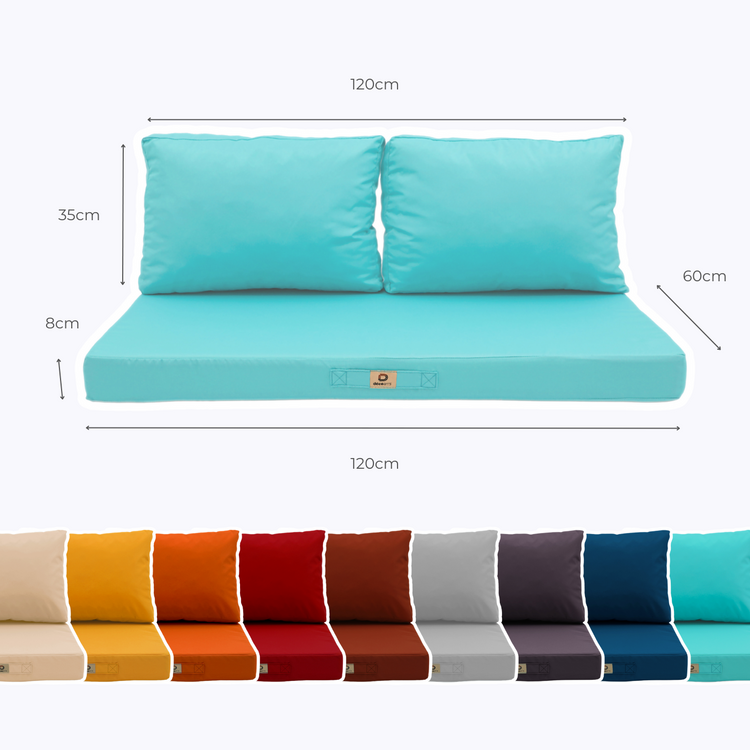 Coussins pour salon de jardin déhoussable 120x60cm Bleu caraïbes - Deco-arts.fr