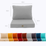 Ensemble de coussins de salon jardin 60x60 cm gris galet, déhoussables et anti-UV pour fauteuils et canapés.