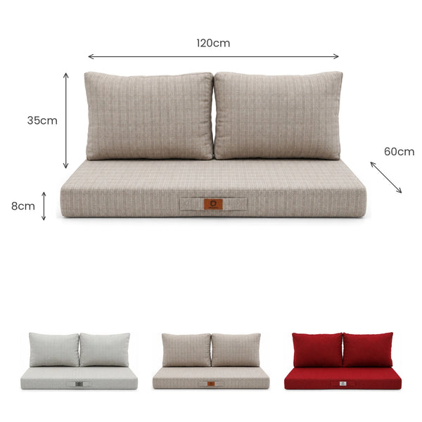 Ensemble Coussins Salon Jardin 120x60 Beige Chiné Noir – dimensions